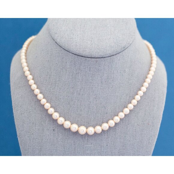 Vintage Glossy White Pearls Beaded Necklace | 18 inches | Marvella | J17 - Picture 2 of 4